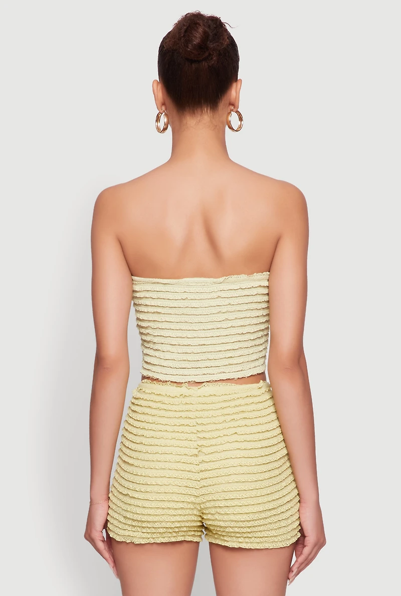 Womens Haute Monde Tiered Lace Cropped Tube Top, Green,
