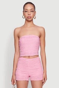 Womens Haute Monde Tiered Lace Cropped Tube Top, Pink,