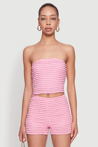 Womens Haute Monde Tiered Lace Cropped Tube Top, Pink, Size S