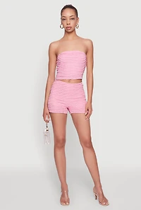 Womens Haute Monde Tiered Lace Cropped Tube Top, Pink,