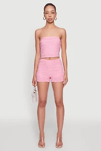 Womens Haute Monde Tiered Lace Cropped Tube Top, Pink,