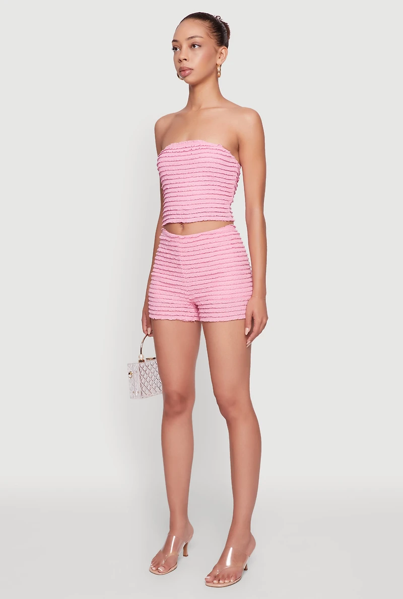 Womens Haute Monde Tiered Lace Cropped Tube Top, Pink,