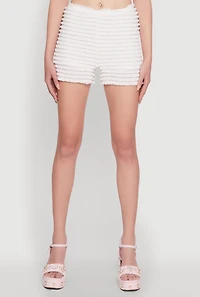 Womens Haute Monde Stylish Tiered Lace Ruffle Shorts, White, Size M