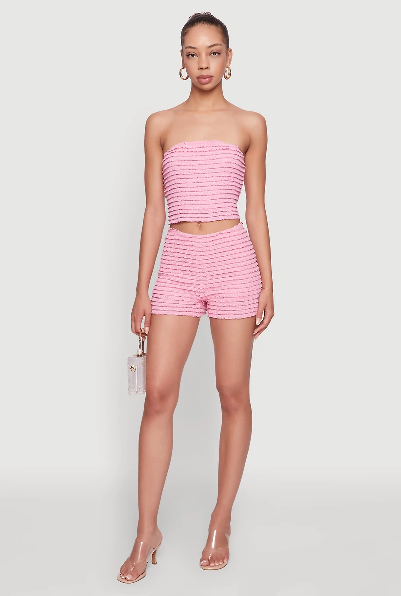 Womens Haute Monde Stylish Tiered Lace Ruffle Shorts, Pink, Size S