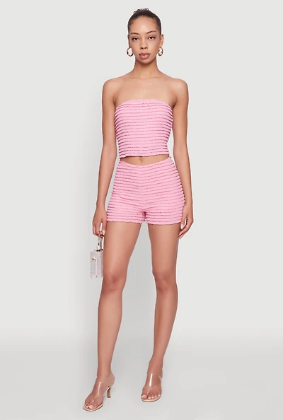 Womens Haute Monde Stylish Tiered Lace Ruffle Shorts, Pink, Size S