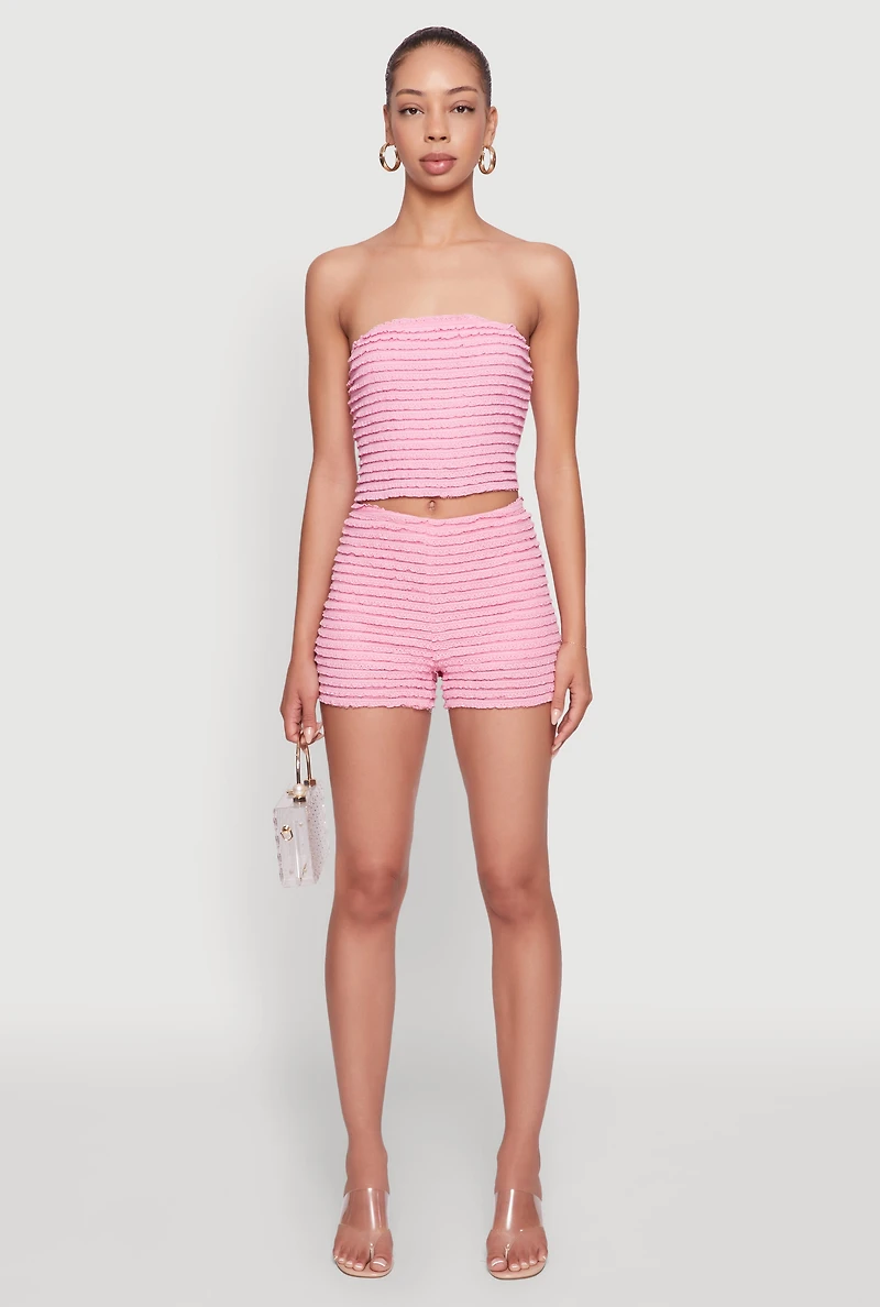 Womens Haute Monde Stylish Tiered Lace Ruffle Shorts, Pink, Size S