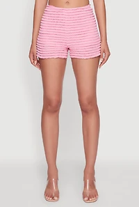 Womens Haute Monde Stylish Tiered Lace Ruffle Shorts, Pink, Size S