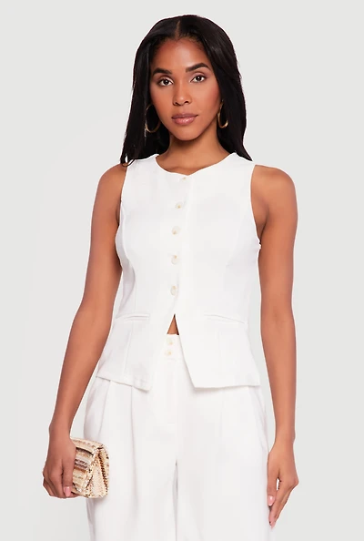 Crew Neck Button Front Waistcoat