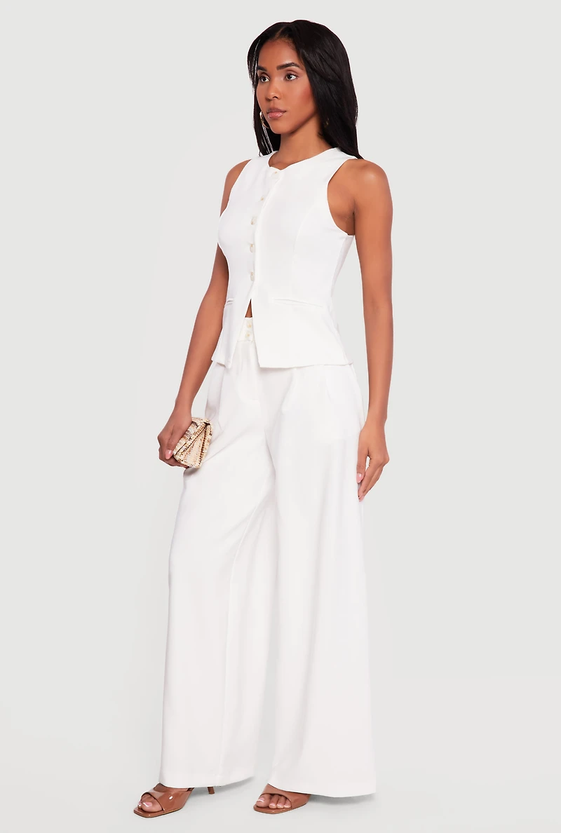 Crew Neck Button Front Waistcoat