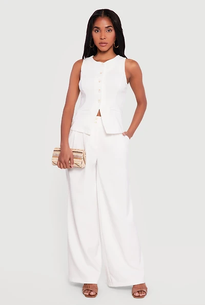 Two Button Pleated Wide Leg Trousers