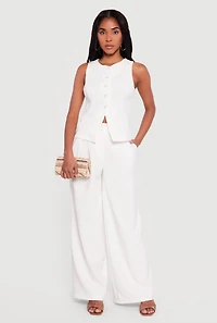 Two Button Pleated Wide Leg Trousers
