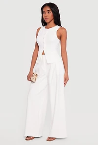 Two Button Pleated Wide Leg Trousers