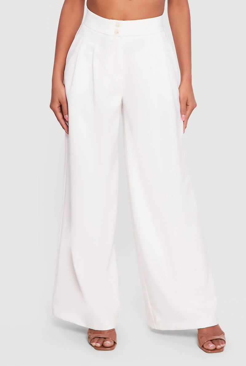 Two Button Pleated Wide Leg Trousers