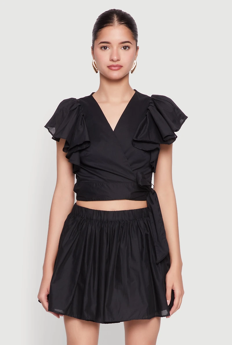 Womens Haute Monde Flutter Sleeve Side Tie Wrap Top,