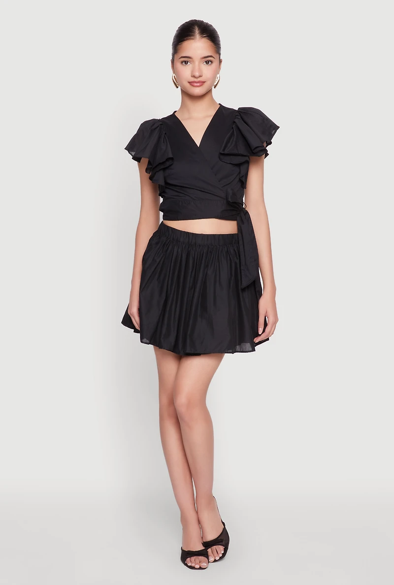 Womens Haute Monde Flutter Sleeve Side Tie Wrap Top,
