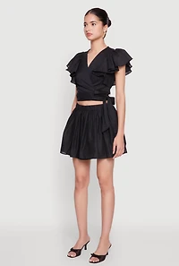 Womens Haute Monde Flutter Sleeve Side Tie Wrap Top,