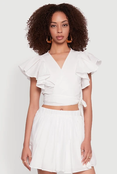 Haute Monde Flutter Sleeve Side Tie Wrap Top