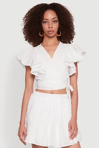 Haute Monde Flutter Sleeve Side Tie Wrap Top