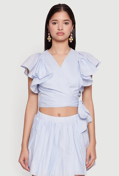 Womens Haute Monde Flutter Sleeve Side Tie Wrap Top,