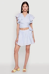 Womens Haute Monde Flutter Sleeve Side Tie Wrap Top, Blue, Size S