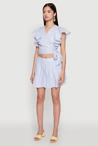 Womens Haute Monde Flutter Sleeve Side Tie Wrap Top, Blue, Size S