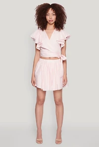 Womens Haute Monde Flutter Sleeve Side Tie Wrap Top, Pink, Size L