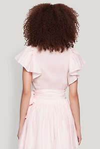 Womens Haute Monde Flutter Sleeve Side Tie Wrap Top, Pink, Size L