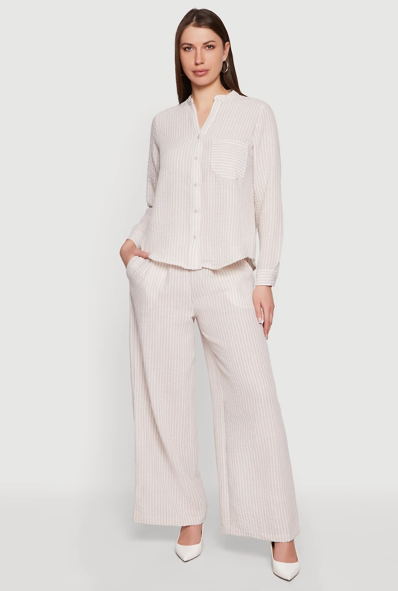 Striped Wide Leg Pull On Casual Pants