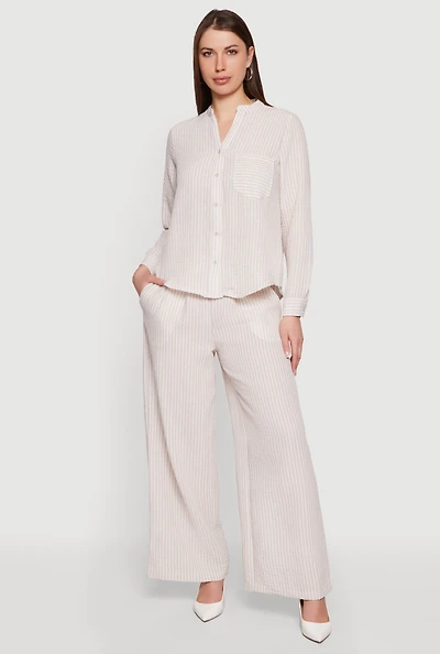 Striped Wide Leg Pull On Casual Pants