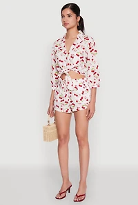 Womens Haute Monde Cherry Print Tie Front Crop Top, Multi, Size M