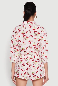 Womens Haute Monde Cherry Print Tie Front Crop Top, Multi, Size M