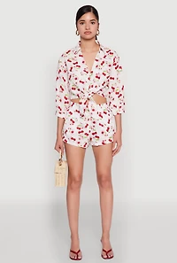 Womens Haute Monde Cherry Print Shorts, Multi, Size M
