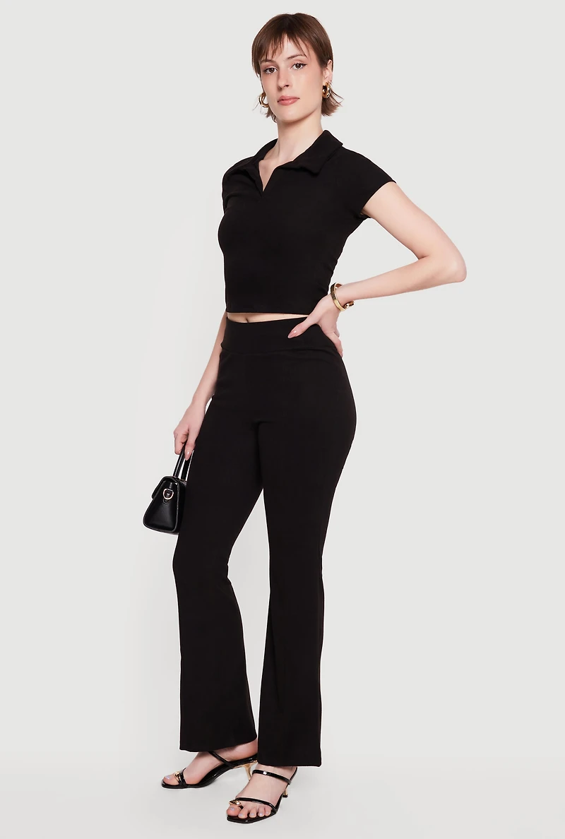 Brushed Rib Knit High Waisted Slim Leg Pants