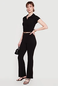 Brushed Rib Knit High Waisted Slim Leg Pants