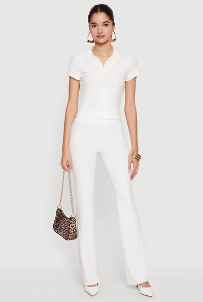 Brushed Rib Knit High Waisted Slim Leg Pants