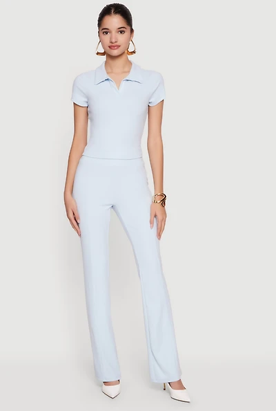 Brushed Rib Knit High Waisted Slim Leg Pants