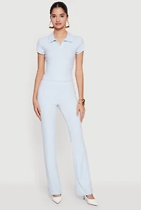 Brushed Rib Knit High Waisted Slim Leg Pants