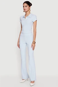 Brushed Rib Knit High Waisted Slim Leg Pants