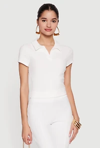 Brushed Knit Short Sleeve Polo Top