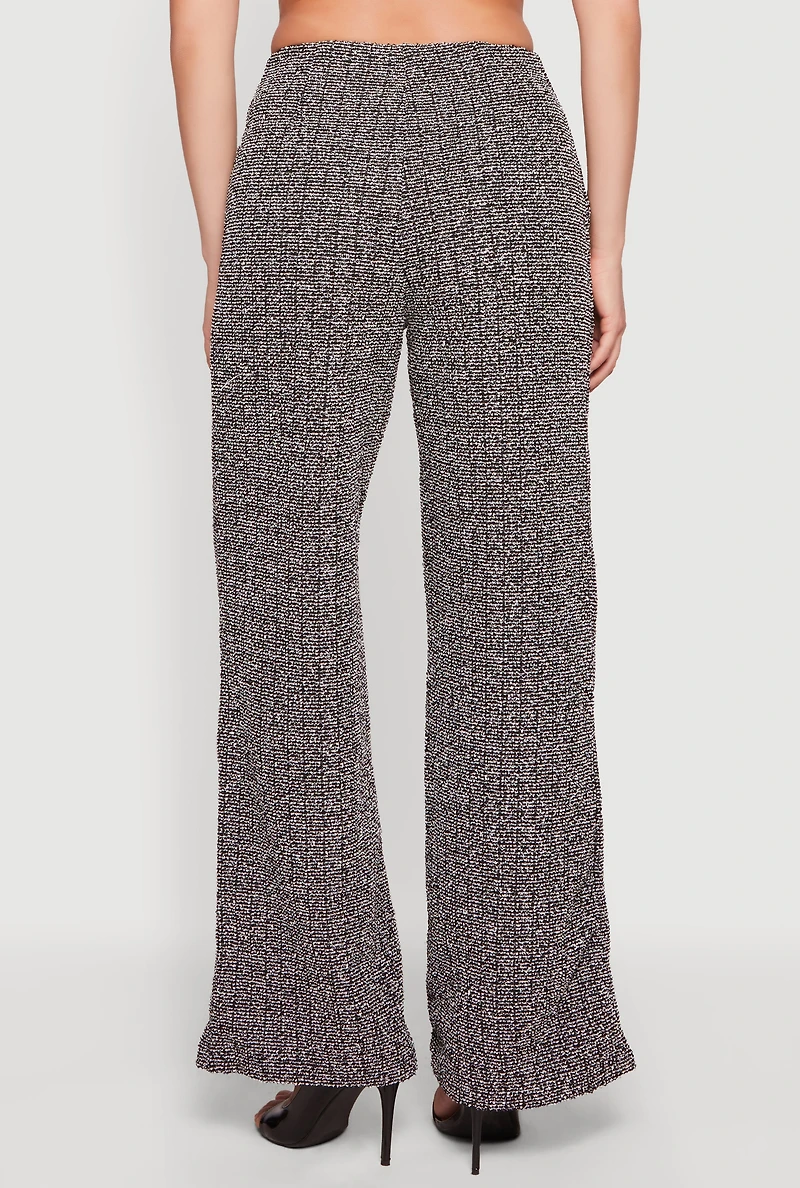 Houndstooth Plaid Flap Pocket Detail Wide Leg Pants