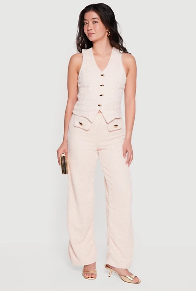 Houndstooth Plaid Flap Pocket Detail Wide Leg Pants