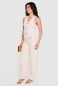 Houndstooth Plaid Flap Pocket Detail Wide Leg Pants