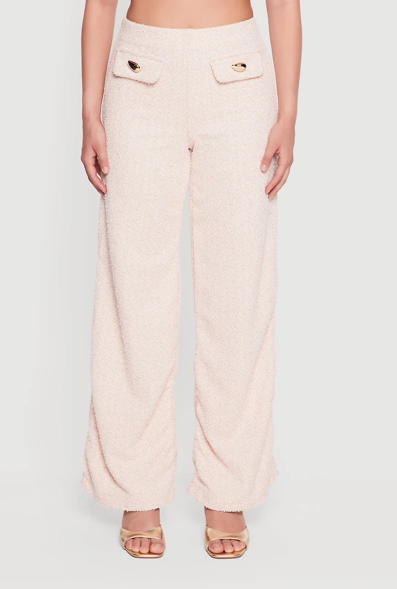 Houndstooth Plaid Flap Pocket Detail Wide Leg Pants
