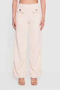 Houndstooth Plaid Flap Pocket Detail Wide Leg Pants