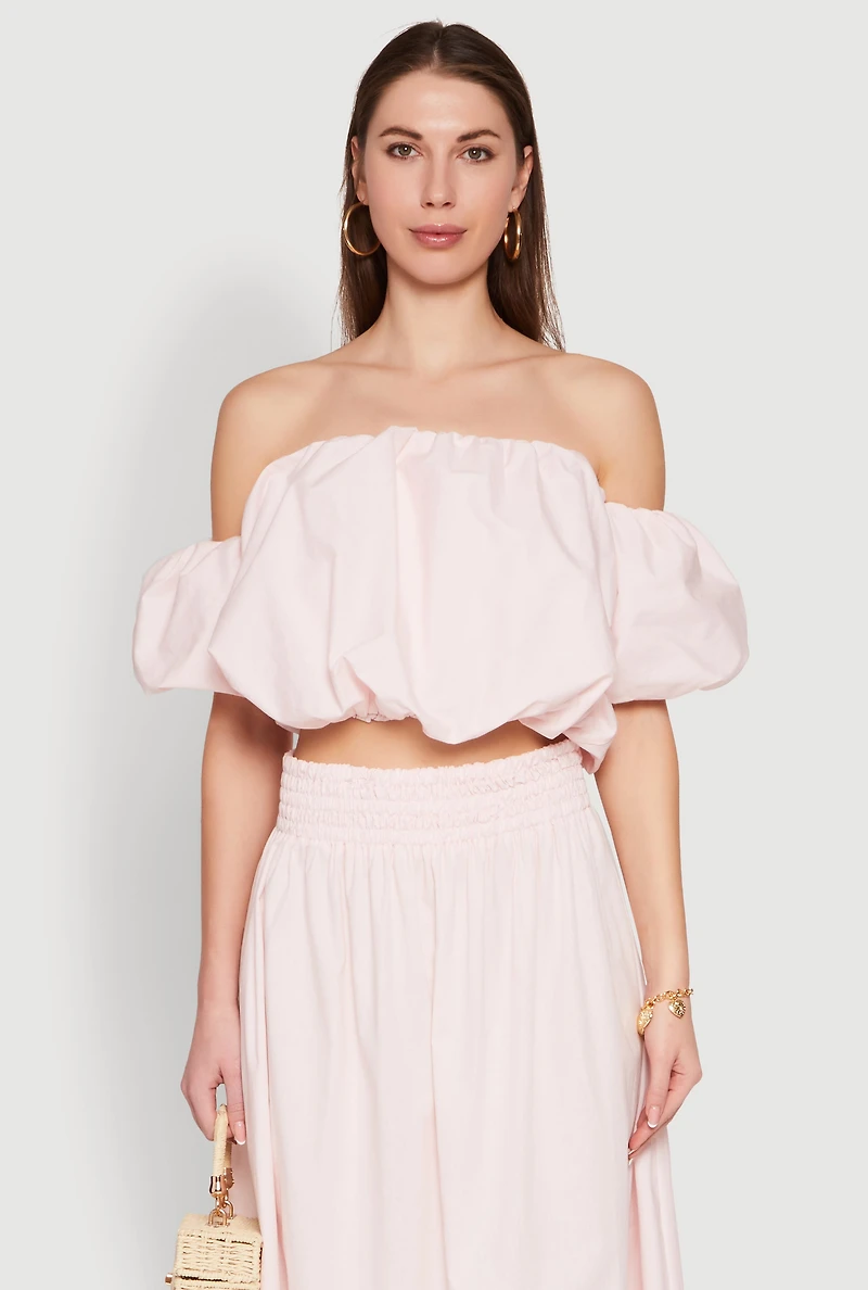 Womens Haute Monde Off The Shoulder Puff Sleeve Top, Pink, Size S