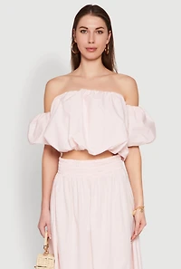 Womens Haute Monde Off The Shoulder Puff Sleeve Top, Pink, Size S