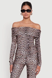 Haute Monde Jaguar Print Fold Over Off The Shoulder Top