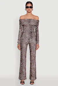 Womens Haute Monde Jaguar Print Fold Over Off The Shoulder Top, Multi, Size S