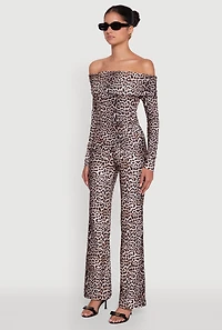 Womens Haute Monde Jaguar Print Fold Over Off The Shoulder Top, Multi, Size S