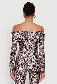 Womens Haute Monde Jaguar Print Fold Over Off The Shoulder Top, Multi, Size S